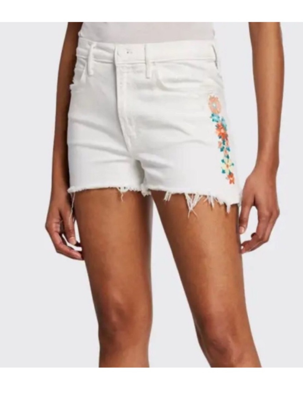 Mother Superior The Dutchie
Short Fray White Floral
Embroidered Denim Shorts 26